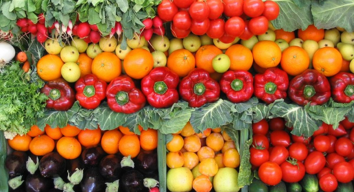 Fresh vegetables and fruits at a farmer's market